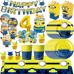 Big Eye Yellow Man Birthday Party Decoration Tableware Kit Plate Cup Napkin Banner Balloon Kids Favors Gift Baby Shower Supplies
