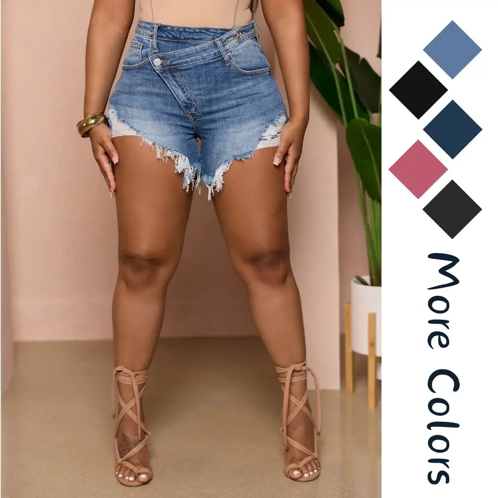 Women's Sexy Mini Denim Shorts Jean Shorts Irregular With Pockets Frayed Raw Hem Ripped Summer Denim Shorts