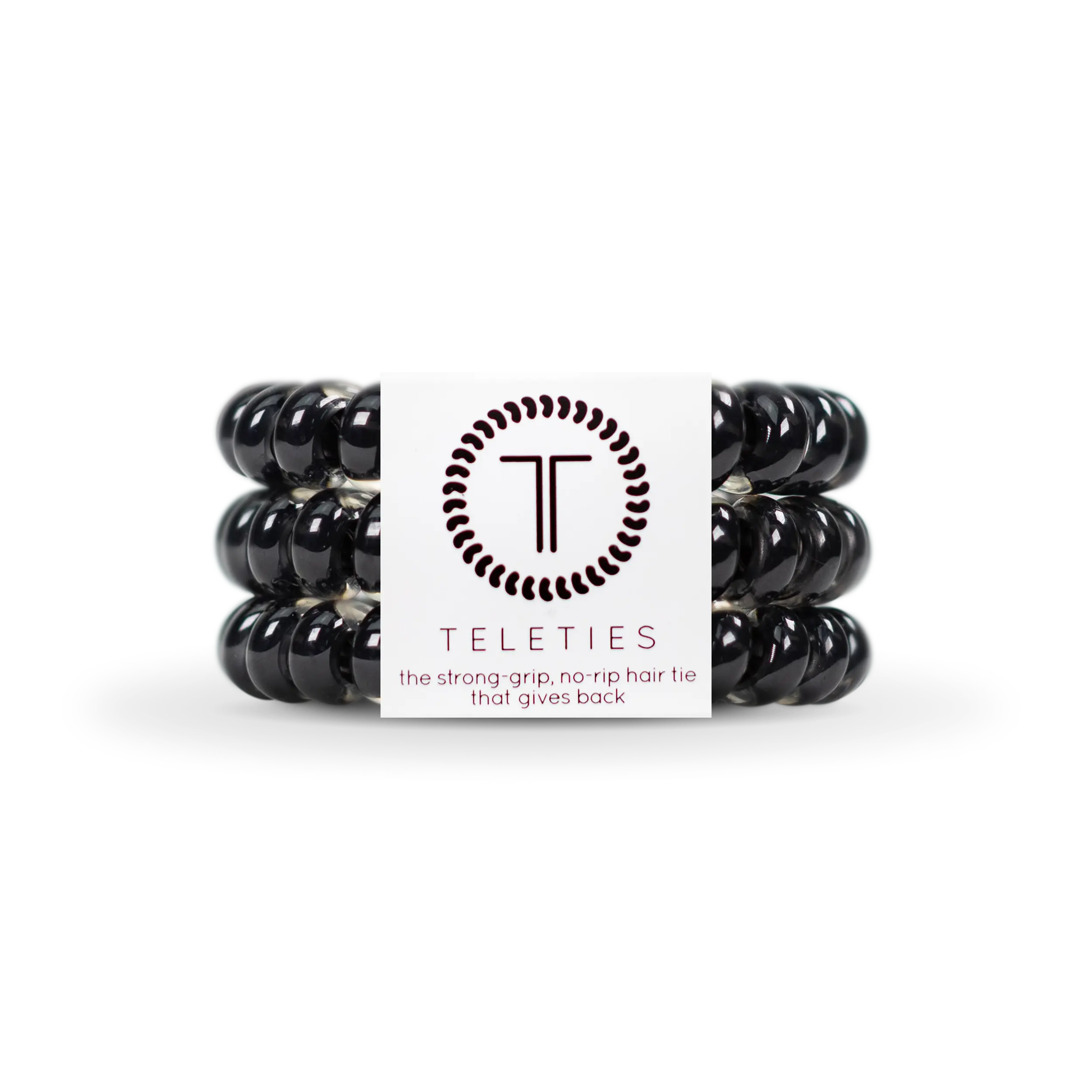 TELETIES - Jet Black - Large Hair Ties - Pack of Three - Strong Grip - No Rip Scrunchie Elastics