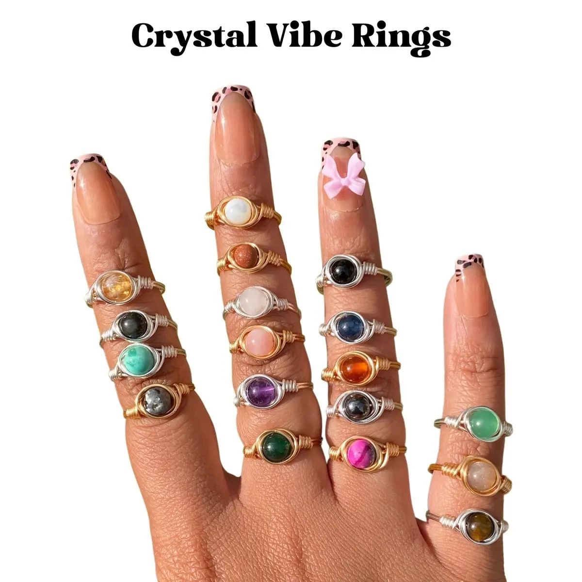 Crystal Vibe Rings - Love, Health, Wisdom with Amethyst and Rose Quartz spirituality red carnelian