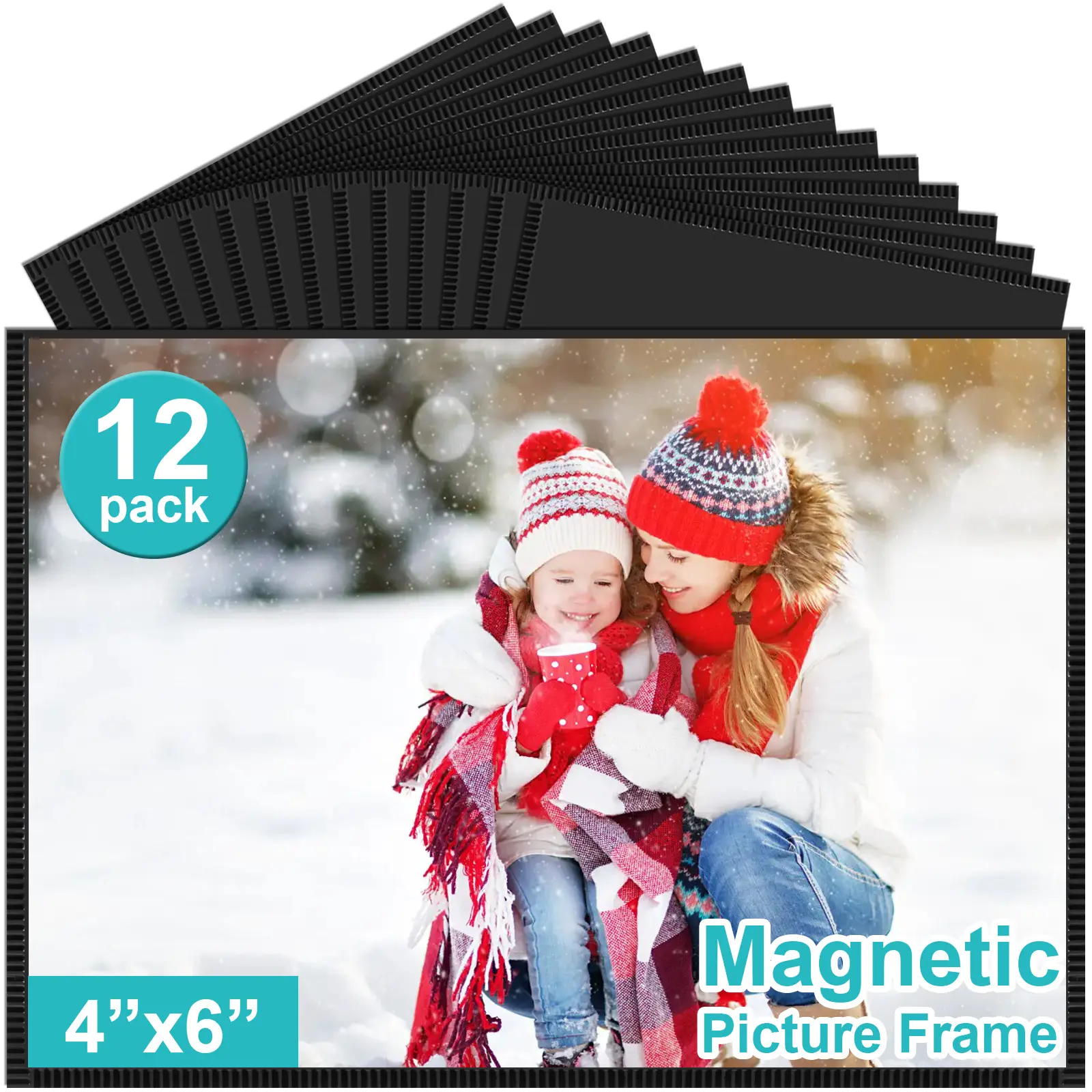 12 Pack Magnetic Picture Frame, Magnetic Rectangular Frame with Black Border, Magnetic Photo Frames for Refrigerator 4x6” Reusable, Magnet Picture Frames For Fridge