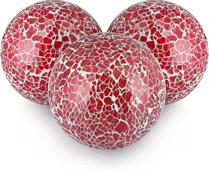 4" Decorative Orbs, Mosaic Sphere Balls, Centerpiece Balls for Bowls, Vases, Dining Table Decor, Pack of 3 (Red)