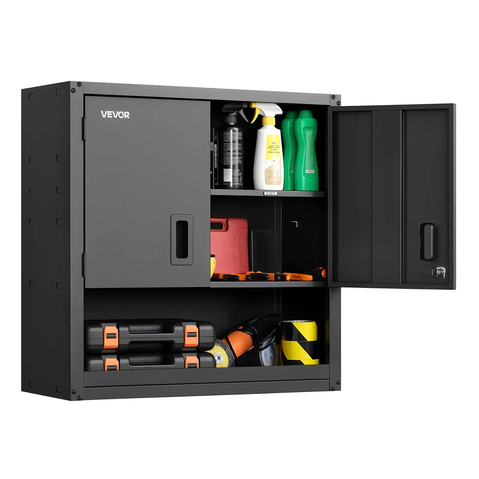 VEVOR Steel Wall Cabinet - 30W x 12.01D x 30H in Lockable Multi-Shelf Floating Hanging Storage Cabinet with Adjustable Shelf for Garage, Basement Assembly Required, Black, Multi-Shelf Wall Cabinets, Steel Wall Cabinets