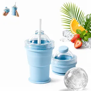 Foldable Ice Ball Cup, Silicone Cup, Summer Foldable Water Cup, Creative Silicone Ice Cube Mold, Household Spherical Whiskey Ice Tray, Reusable Coffee Cup