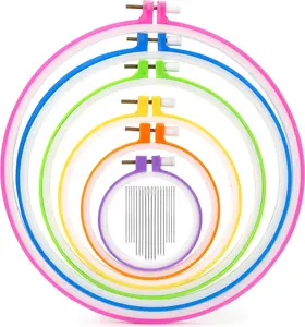 Embroidery Hoops 6 Pieces Plastic Set and 16 Pieces Needles Plastic Circle Cross Stitch Hoop Ring 3.4 inch to 10.2 inch Embroidery and Cross