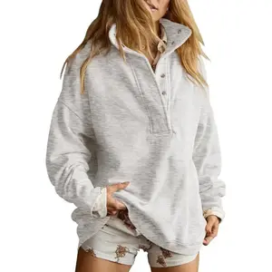 Sweatshirt for Women Oversized Casual Long Sleeve Button Henley Neck Pullover Tops Fashion Outfits Clothes