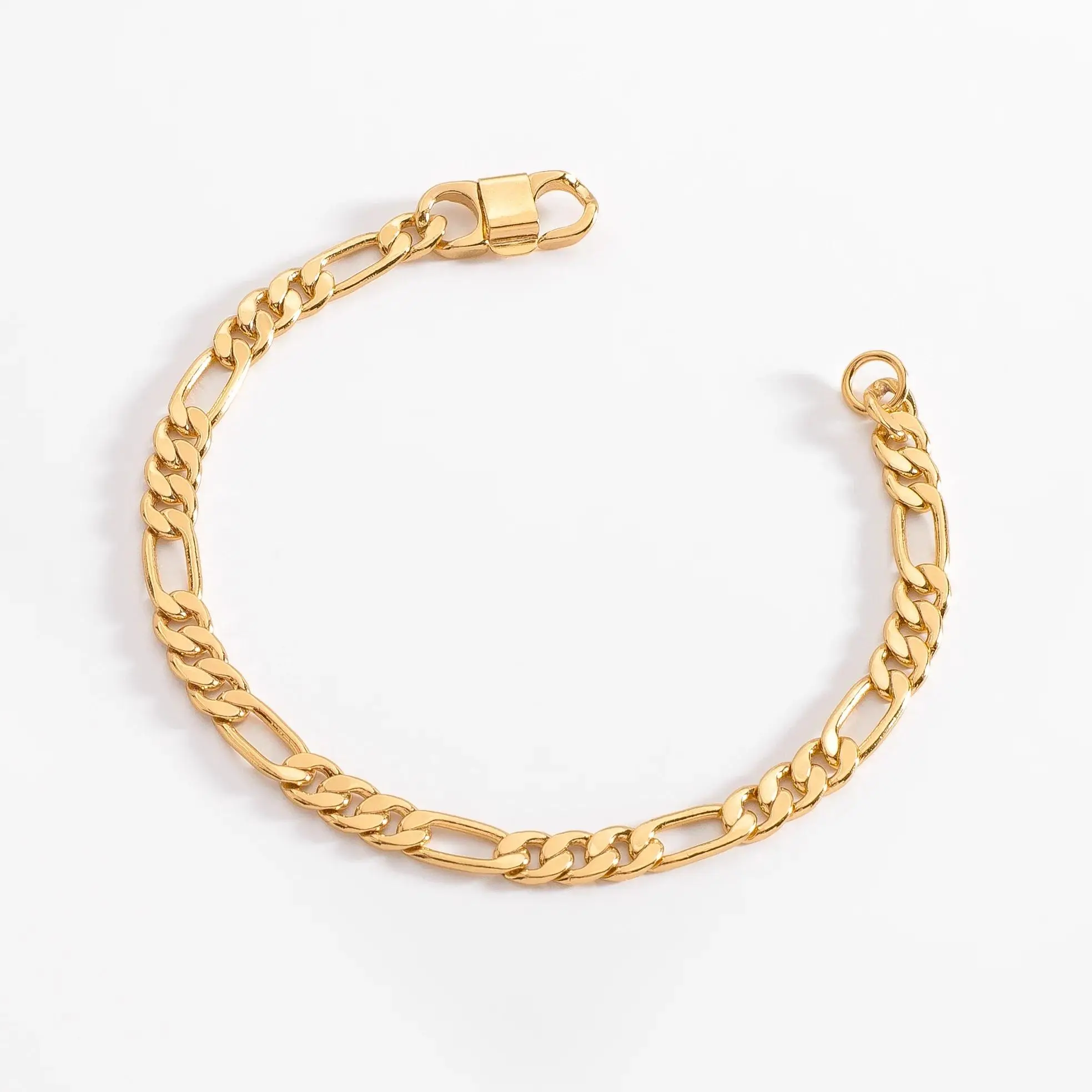 Nice & Bella 18K Gold Plated Figaro Link Bracelet, 925099, 18cm Classic Polished Finish, Rich Luster, for Everyday Wear
