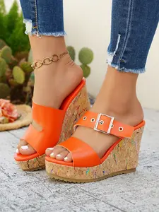 Summer New Fish Mouth Wedge Sandals, Large Size Thick Sole Roman Shoes, Adjustable Buckle, Casual Style for Women, Fashionable Comfort, Buckle Wedges, Wedge Heeled Sandals