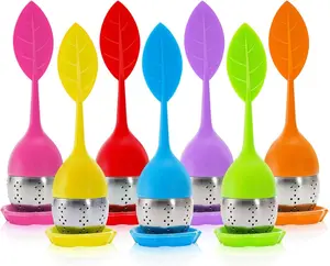 7 Pack Silicone Tea Infuser, Cute Loose Leaf Tea Steeper, Fine Mesh Tea Strainer with Drip Tray, Stainless Steel Tea Filter Ball Tea Diffuser Steeper for Cup Mug