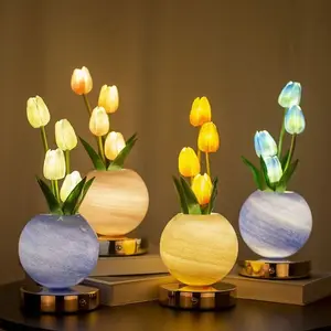 Touch Control Tulip Table Lamp - Multi-Color LED Flower Light, Low Voltage Safe & Energy Saving, Rechargeable Bedside Lamp for Room Decor,USB Charging, Bedside Ambient Light, Mother's Day, Valentine's Day, Birthday Gift, Graduation Gift,  accessories