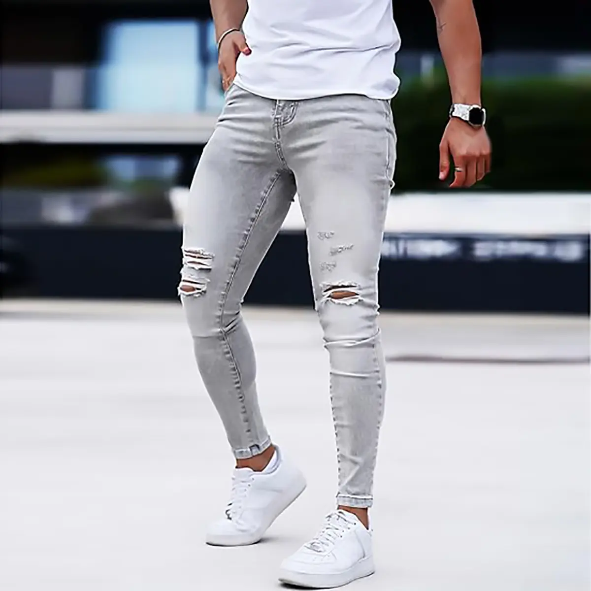 GINGTTO Men's Skinny Ripped Jeans Stretch Denim Pants Slim Fit Tapered Leg Distressed Casual Jeans