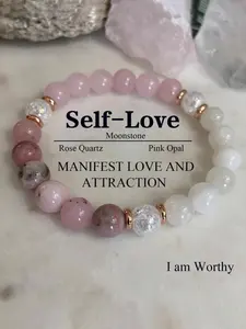 Bohemian-style Heart Bracelet with Moonstone and Rose Quartz, Trust and Harmony Meditation Jewelry, Women's Gift