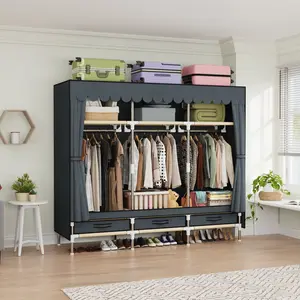 Portable Heavy Duty Closet Wardrobe  Metal Garment Rack for Hanging Clothes, Clothing Storage wardrobe organizer with Cover,  Metal Closet Racks Clothing Storage Organizer for Bedroom 59" W x 17.7" D x 64.9" H,