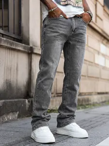 Men's Casual Loose Wide Leg Jeans, All Season Slim-Fitting Street Style Streetwear Menswear Denim Jeans, Plain Washed Design, Fashionable Daily Wear, Pants