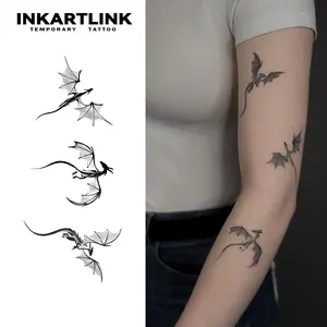 INKARTLINK Tattoo Tech, 2 Sheets Semi-Permanent Temporary Tattoos ,Dragon 1,Adult Art Design,Lasts 1-2 Weeks, Waterproof, Realistic Look, No Adhesive, No Reflection,For Man And Woman,Ideal for Swimming, Party