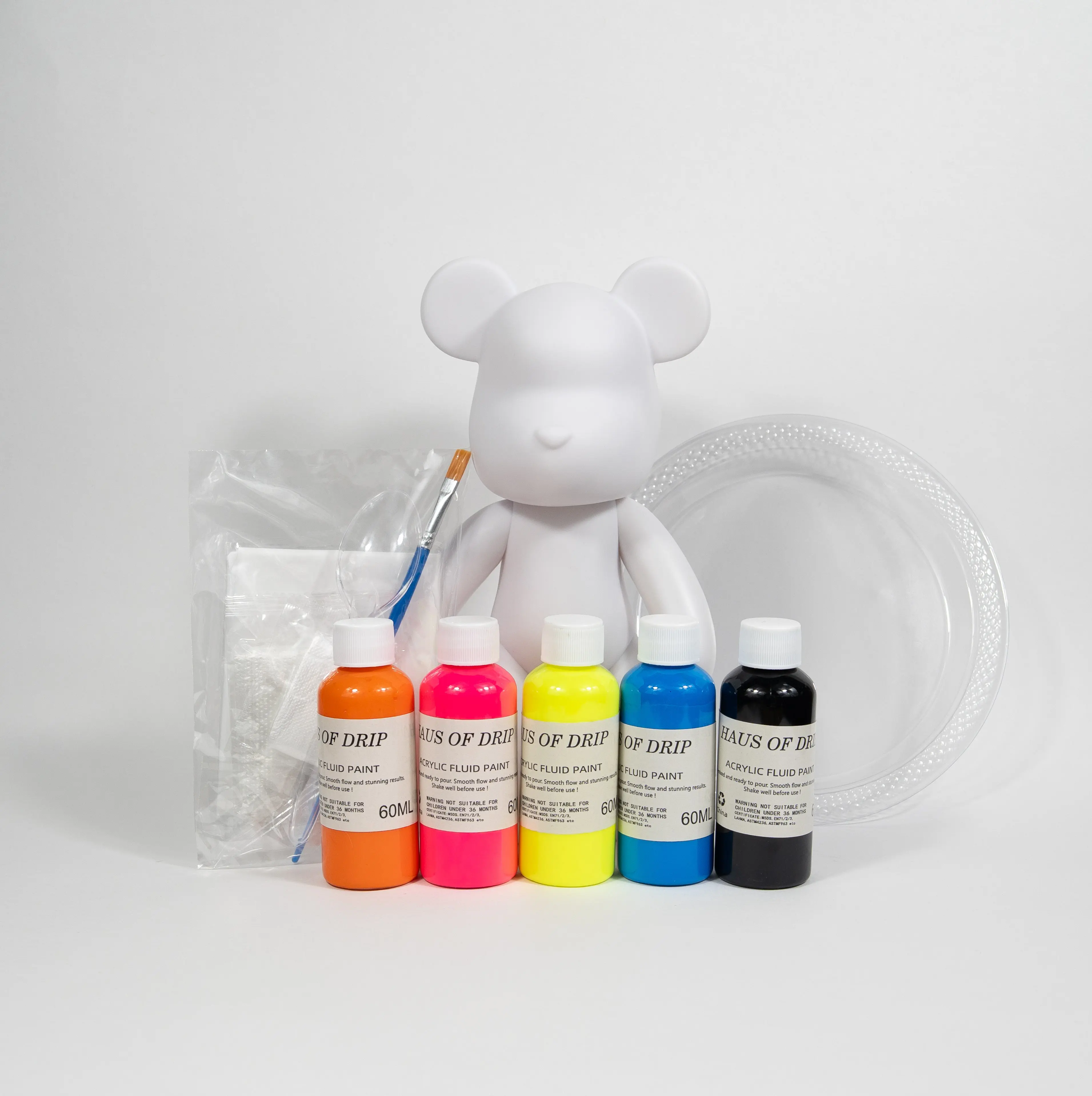 Limited Edition Neon Splatter Kit for DIY Painting - Disposable Cup, Protective Gloves, Brush, Apron, Plate, Creative Party Supplies