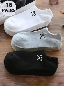 15 pairs of women's bow low-cut invisible socks for casual daily wear, cute and simple design, comfortable, soft and breathable ankle socks, Soft Comfy Socks