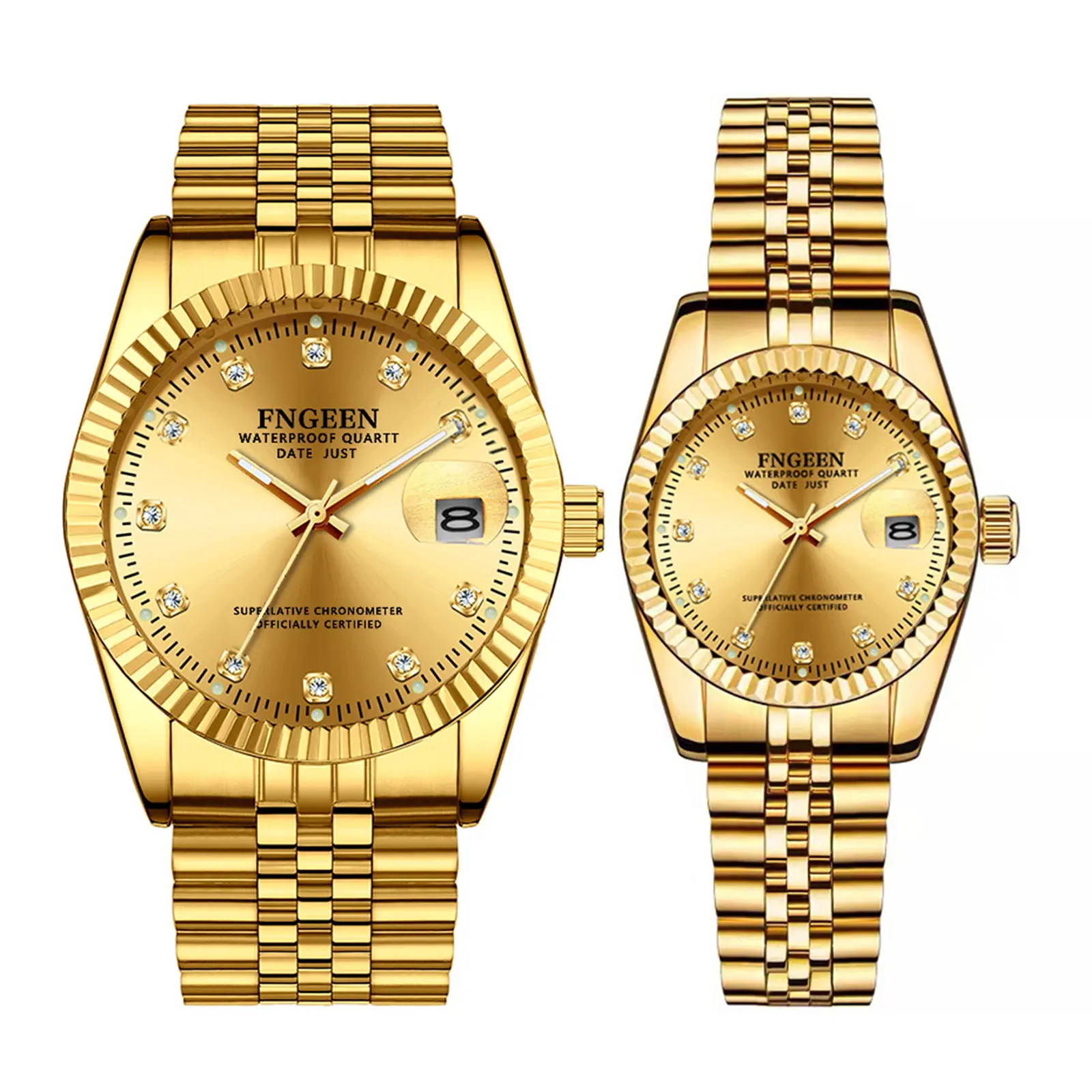 OIDEA Couple's Quartz Watch Set, Gold-Tone Stainless Steel Dress Analog Watches with Rhinestone Accents, 3ATM Waterproof with Luminous Dial and Date, Analog Watch, Exquisite Craftsmanship Couple Quartz Watches