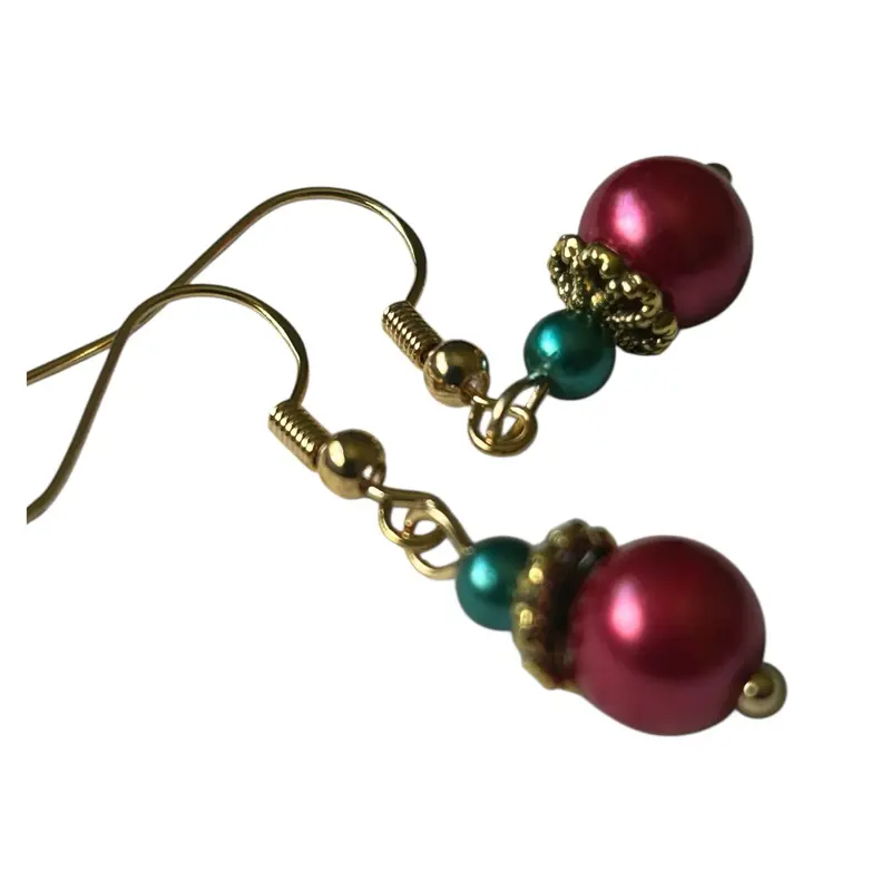 Pearl Dangle and Drop Earrings 14k Gold Plated with Red and Teal Beads for Elegant Jewelry Number 6 Style Perfect for Formal Events