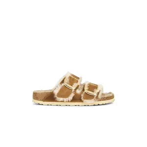 BIRKENSTOCK Arizona Big Buckle Shearling Sandal in Cognac & Sandcastle