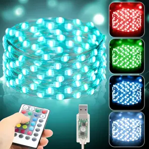 16-color 50-light RGB color-changing festive LED multicolor synchronized flashing copper wire string lights, USB interface, remote control function.