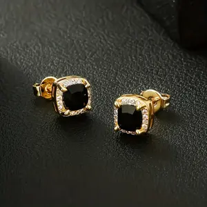 Square-Shaped Synthetic Zirconia Stud Earrings - Elegant Daily Wear Jewelry Accessories for Women men - Decorative 6mm Stones,Hypoallergenic and Nickel-Free, Perfect for Sensitive Skin