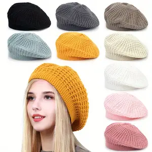 1pc Women's Knit Beret Hat - Acrylic, Breathable Inelastic Cap - Daily Use Essentials |       Hand Wash Only |       Solid Color Design