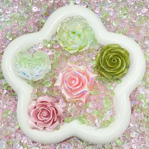 Spring Mojito - Floral Resin Cabochon Mix with Rhinestones – Assorted Flower Resin Charms for Whipped Cream Glue, Resin Art & Mirror Decoration