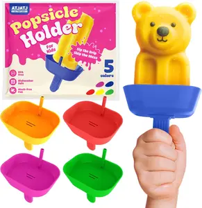 5PCS Silicone Popsicle Holders, Drip Free Ice Cream Holder with Straw, Mess Free BPA Free Dishwasher Safe for Toddlers