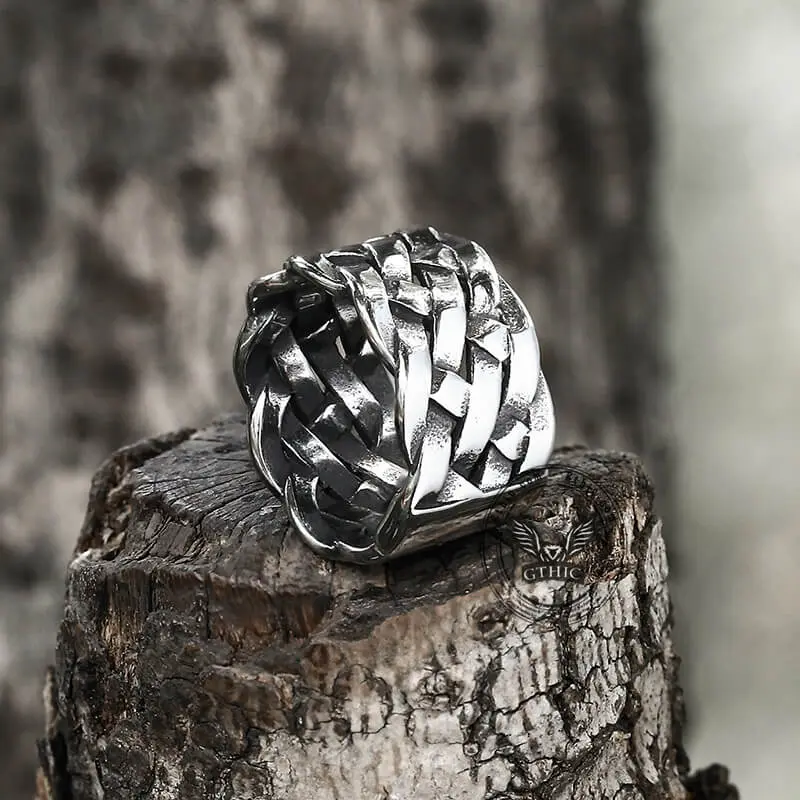GTHIC Minimalism Braided Band Ring Stainless Steel for Men Daily Wear Biker Jewelry Father's Day Gift