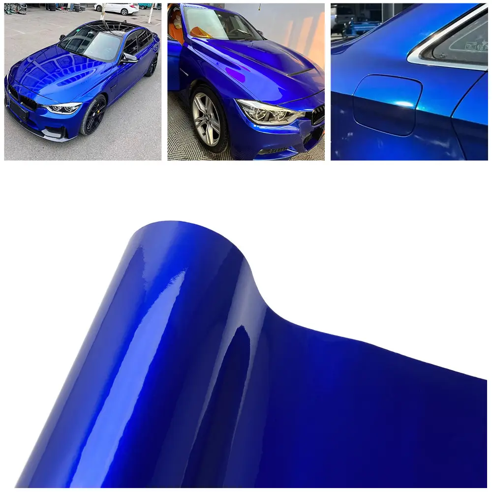 Blue Metallic Glossy Candy Vinyl Wrap Film for Auto Car Motorcycle Sticker Self-Adhesive Interior Exterior Decoration Film