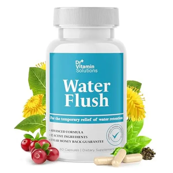 Dr Vitamin Solutions Water Flush 60 Capsules for Temporary Relief of Water Retention with Green Tea Cranberry & Dandelion Leaf Extract Gentle Support for Bloating Swelling - Healthcare
