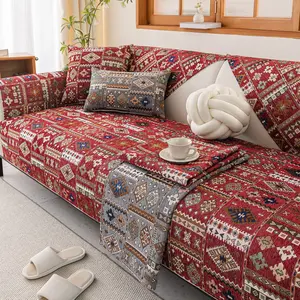 1pc Vintage Bohemian Sofa Cushion, Multi-Pattern Fashionable, Pet-Friendly Non-Slip, All Seasons Use, Fits 1-4 Seater, Sofa Slipcover