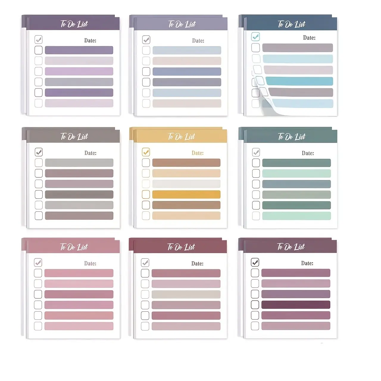 9-Piece Set of Morandi Colored Sticky Note Paper, To Do List Organization Planner Self-Adhesive Notebooks, Soft Color Design, Perfect Gift for Office & Home Use