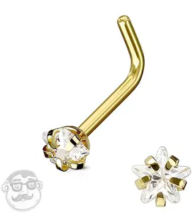 Gold PVD Star CZ Prong L Bend Nose Ring