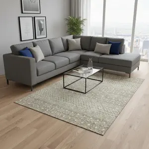 HomeRoots 657202 9 x 12 ft. Taupe & Ivory Tribal Washable Machine Made Rectangle Area Rug with UV Protection
