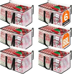 6-Pack Oversized Moving Bags with Reinforced Handles, Heavy-Duty Storage Tote for Clothes, Moving Supplies (Clear, 6-Pack)