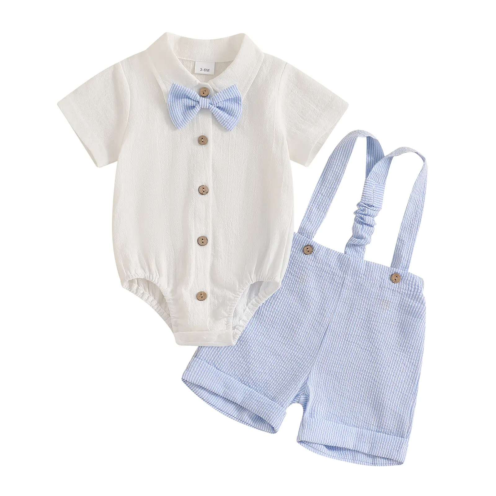 Summer Outfit Infant Baby Boy Gentleman Short Sleeve Romper Dress Shirt Suspender Shorts 2Pcs Suit Clothes Set