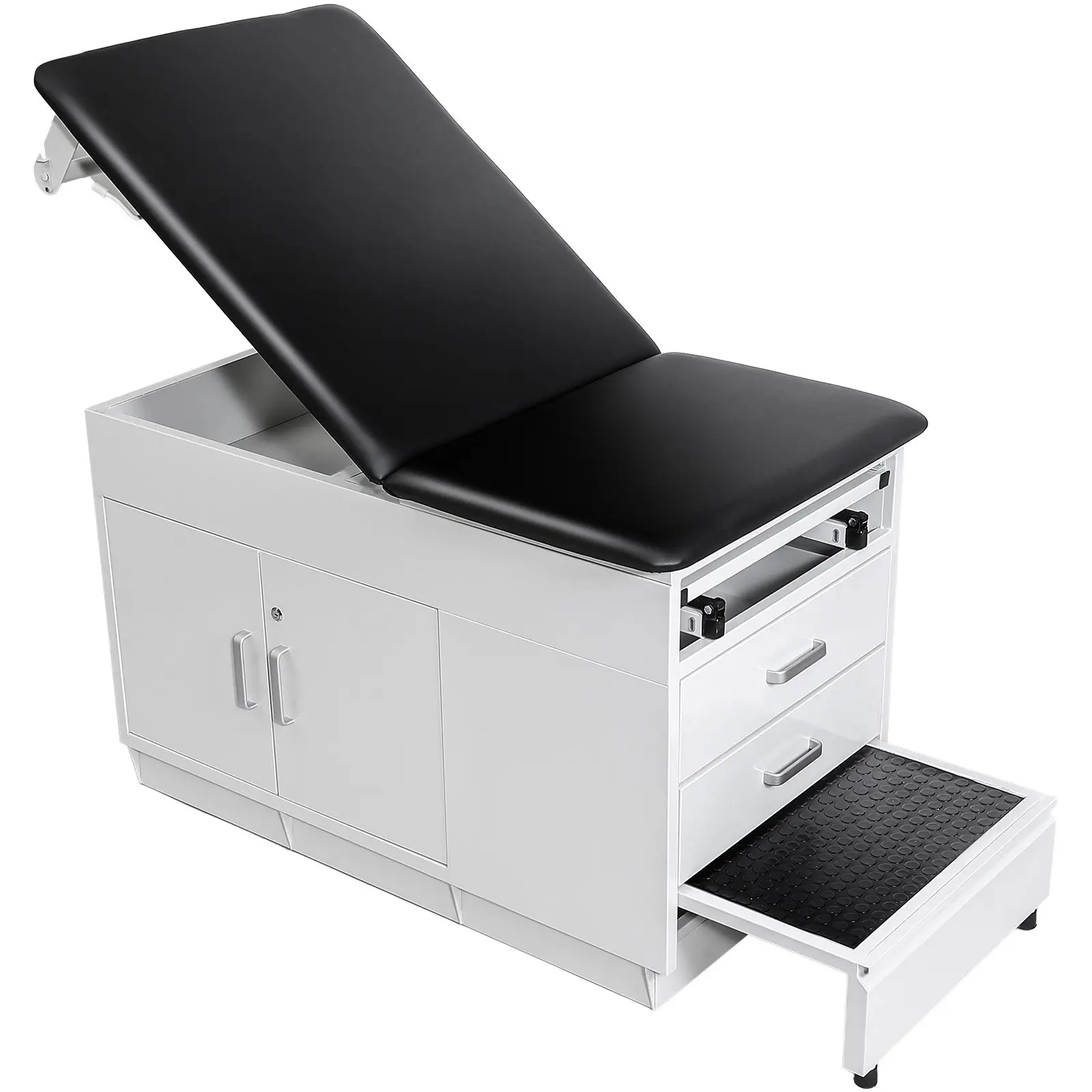 【DealsForYouDays】VEVOR Pro Medical Exam Table, Medical Examination Bed with Adjustable Backrest, Physical Therapy Exam Table with Locking Cabinet, 2 Drawers, Paper Roll Dispenser, Step Stool Leg Rest, 500LBS Loading