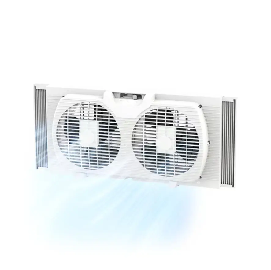 9-Inch Dual Window Fan with Reversible Exhaust, 2 Speeds, Expandable Sides & Removable Bug Cover – White