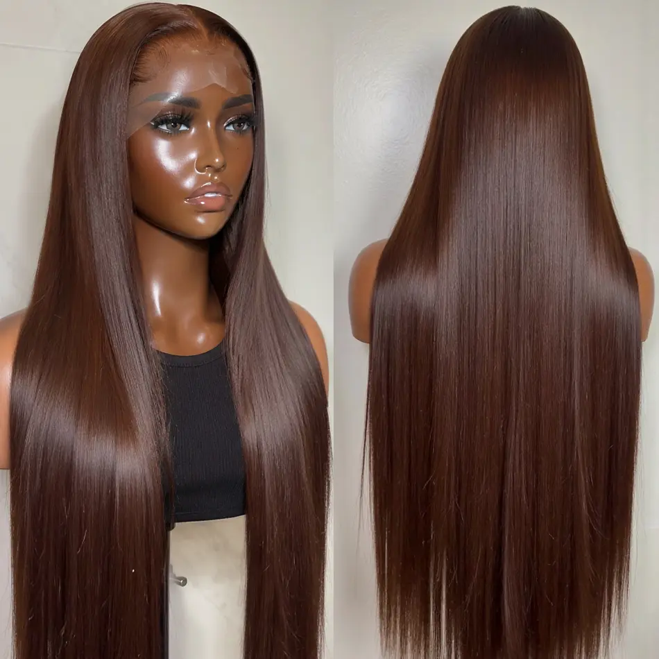 Chocolate Brown 13x4 Straight Lace Front Wig Brazilian 13x6 Full Lace Frontal Wigs For Women Remy Human Hair Wig Pre Plucked Real Hair, Wigs Human Hair