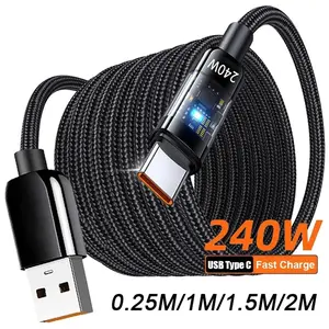 240w Fast Charging USB Quick Charge USB-C Cable, Transparent Braided Cord, Supports Huawei Xiaomi Samsung Apple Phones, USB Universal Fit, Durable Data Transfer Line, USB Type C, Smartphone, Cellphone, Electronic