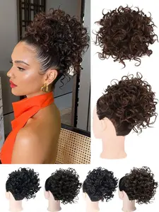 Messy Bun Hair Piece, Synthetic Wavy Hair, Elastic Drawstring & Hair Clip Design Curly Bun Ponytail Extension for Women, Daily Use
