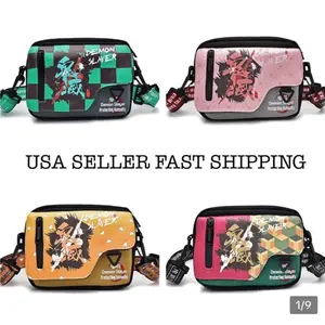 Anime Messenger Bag - Small Compact Size - Side Shoulder Crossbody - Character - Tanjiro Kamado, Nezuko Kamado, Zenitsu Agatsuma, Giyu Tomioka - Pattern Symbol Logo - Japanese Manga Fashion Design Art - Back to School Travel Work Book Satchel