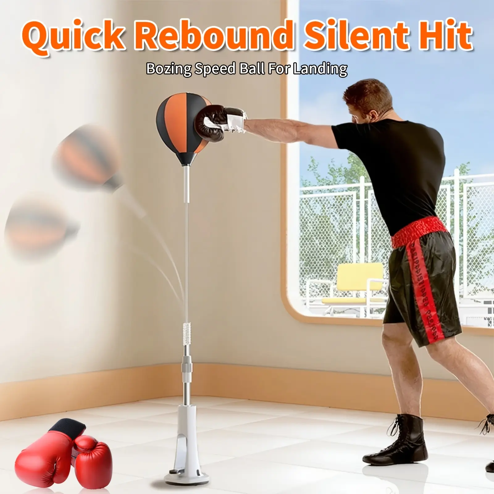 Adjustable Indoor Boxing Reflex Ball for Adults - 54-63 Inch Standing Speed Training Ball with 360 °   Rotation & Powerful Suction Cup, Red Fitness Equipment for Reaction Skills, Hand-Eye Coordination & Home Gym Workouts, Sleek Stand Design, Metallic Stan
