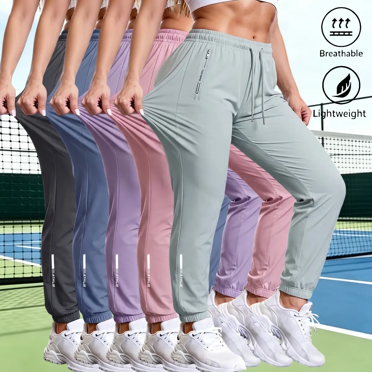 Women's 5-Pack Casual Sport Pants - Nylon Fabric, Elastic Waistband, Adjustable Drawstring Tie, Zippered Storage Pockets, for Spring/Summer/Autumn Outdoor Activities & Everyday Wear, Women's Clothing,clothes for back to school,first day of school outfits