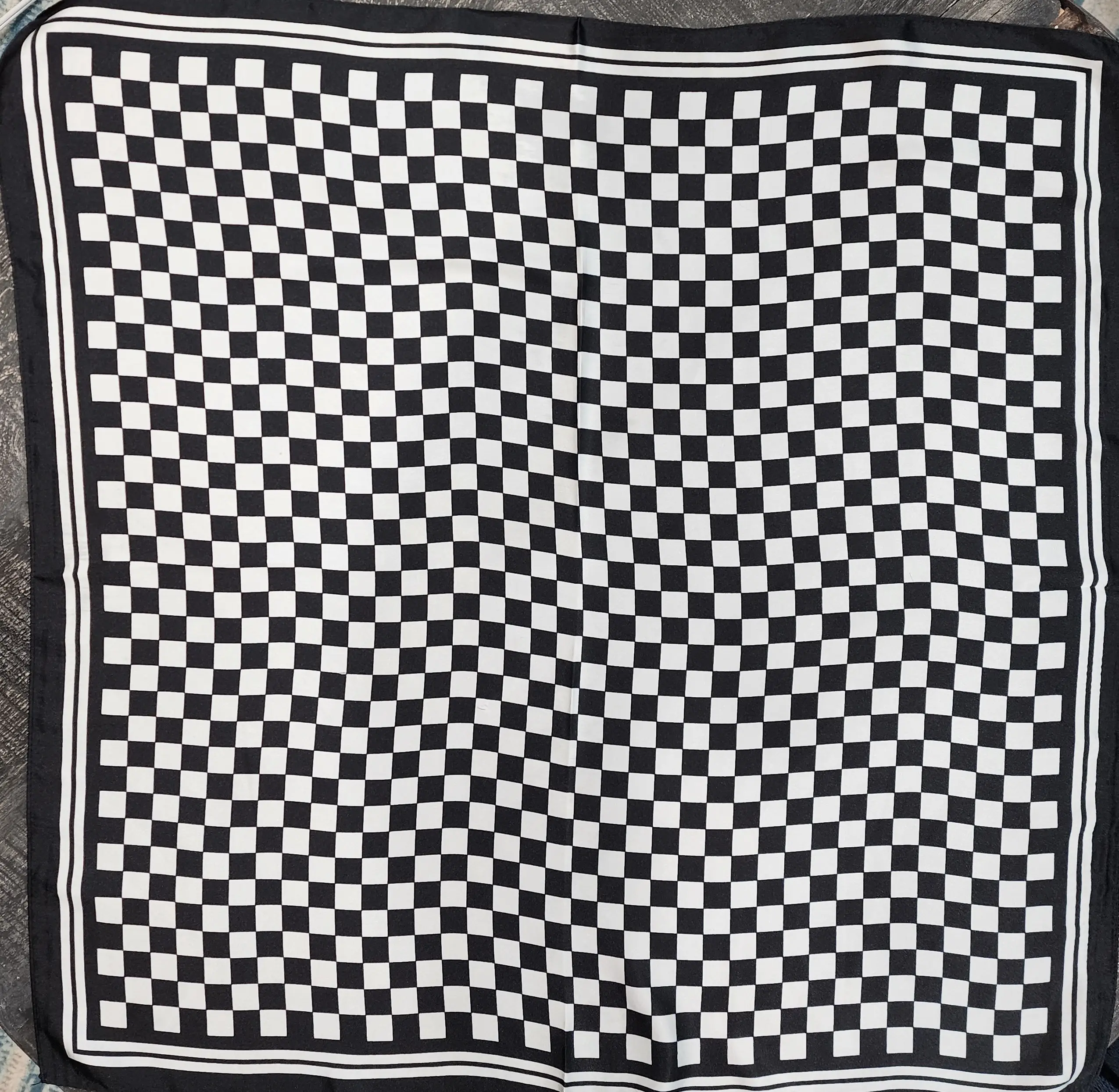 Western Ranch Rag Wild Cowboy Scarf Checkerboard Style Black and White 27 Inches Square