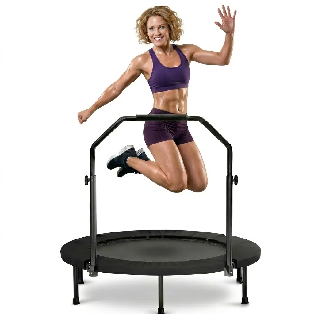 40 Inch Foldable Mini Fitness Trampoline, 600LBS Capacity, Adjustable U-Bar Handle, Stable Quiet Indoor Outdoor Home Gym Exercise Equipment, Fitness Trampolines, Rebounder Trampolines