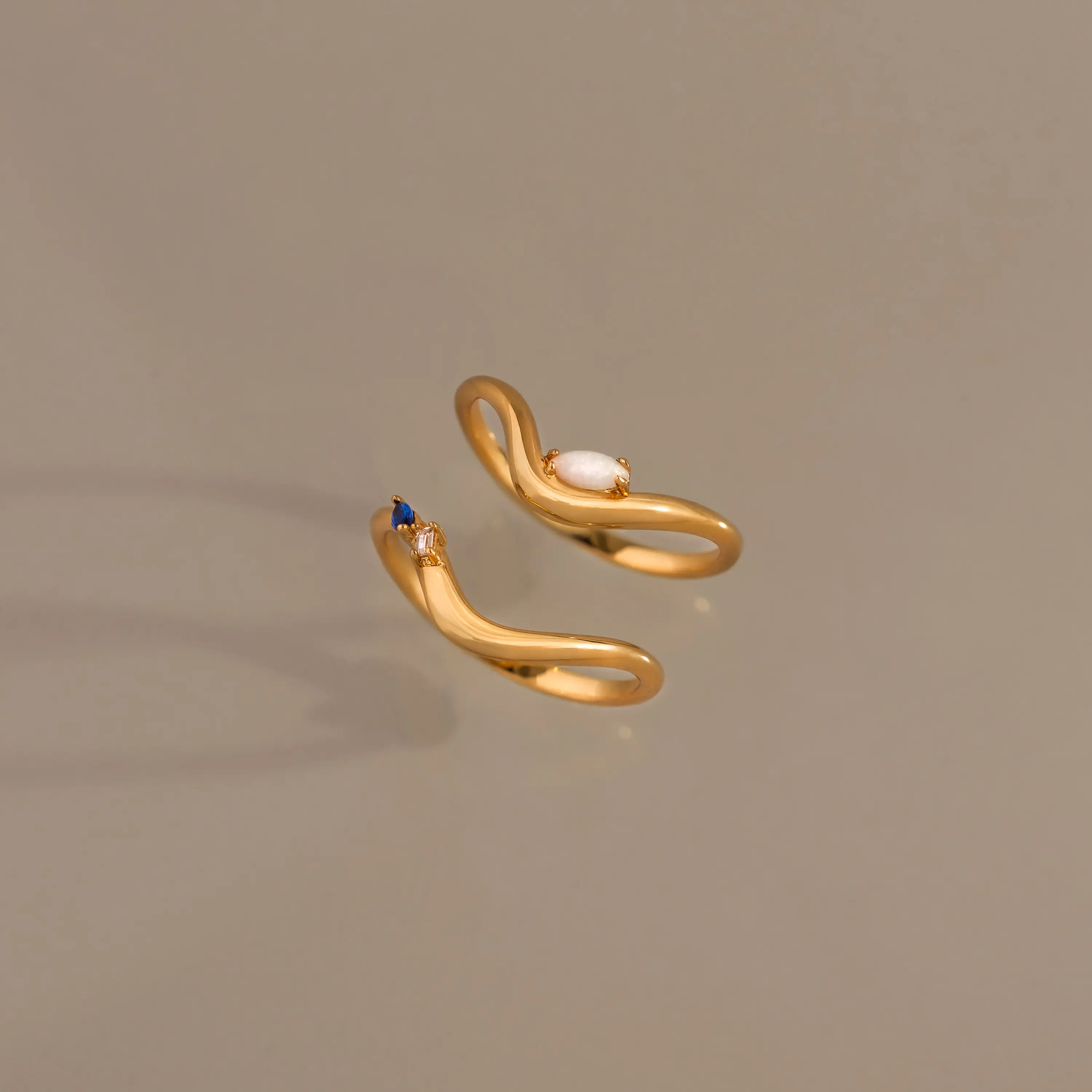Mixed Gemstone Wave Ring Set by Caitlyn Minimalist - Dainty Opal, Diamond, & Sapphire Stacking Rings in Gold - Summer Jewelry - Best Friend Gift