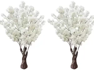 4.3FT 2 Pack White Artificial Cherry Blossom Tree Faux Cherry Blossom Tree for Home, Wedding & Party Decoration, Indoor & Outdoor